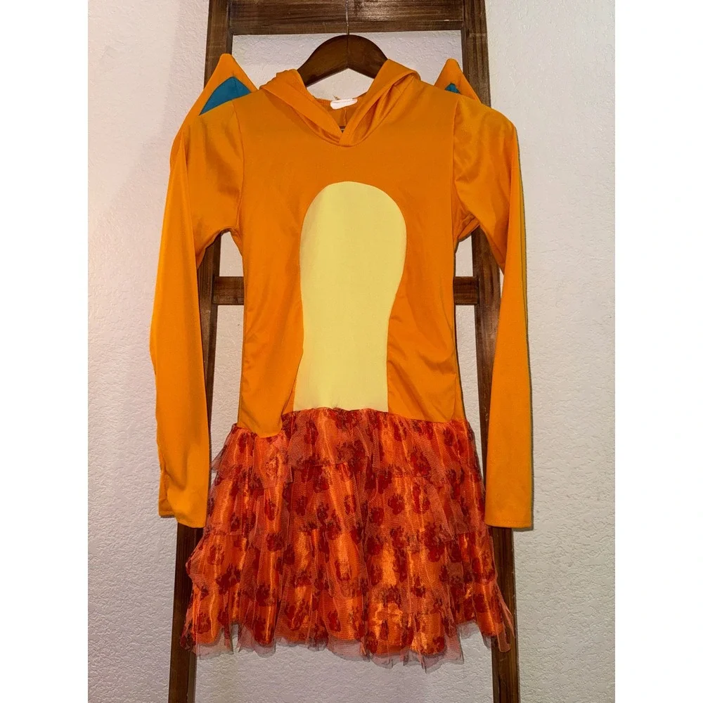 Pokemon Charizard Hooded Costume Dress Kids Tutu w/ Wings Long Sleeve Halloween